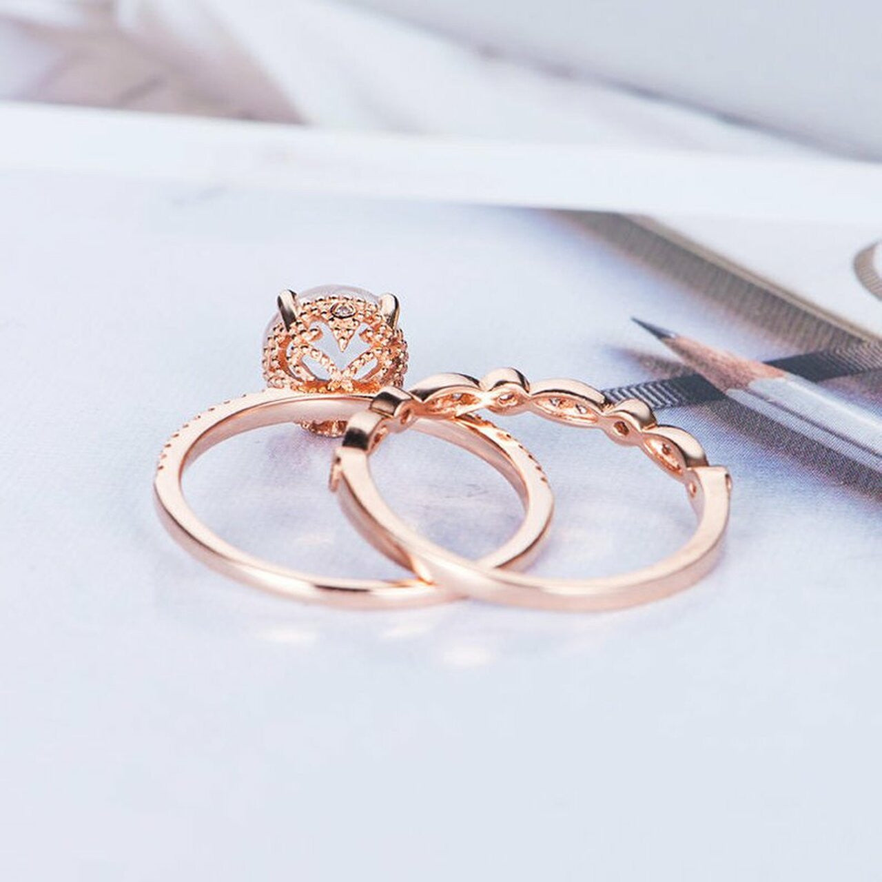 Rose Gold 14K Moonstone Rings