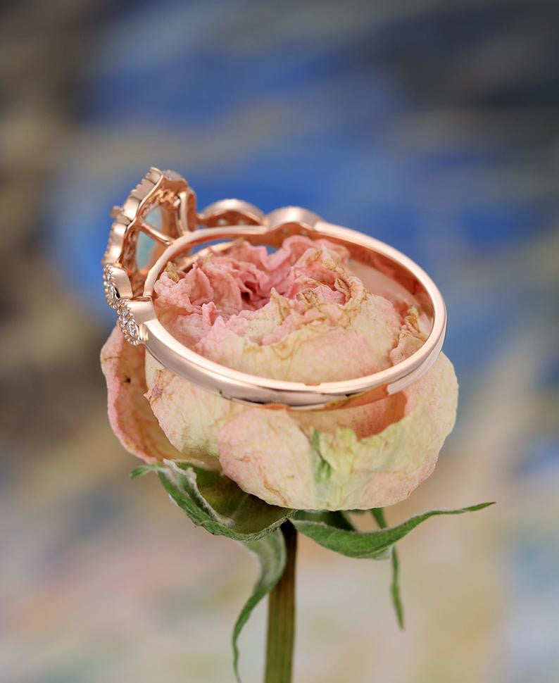 Rose Gold Oval Opal Engagement Ring Vintage-BBBGEM Oval Opal Ring