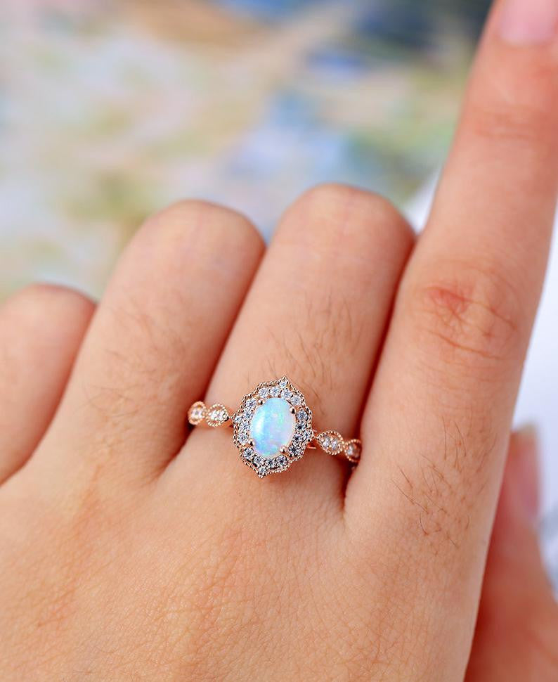 Opal Rings For Women-BBBGEM Oval Opal Ring