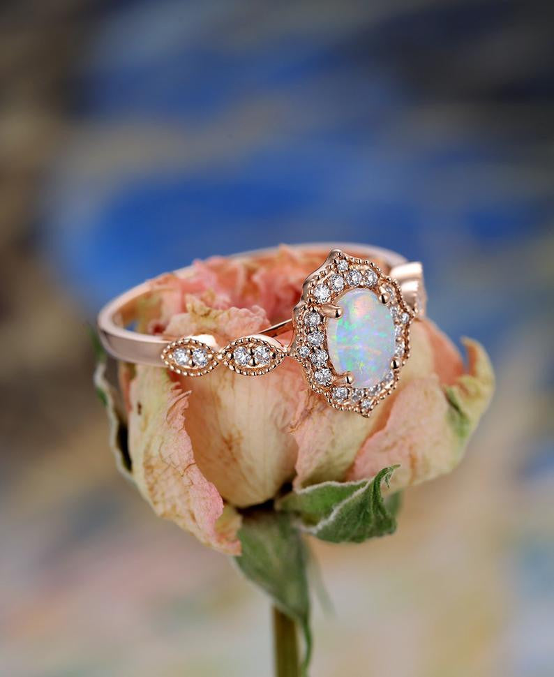 Cheap Opal Rings Vintage-BBBGEM Oval Opal Ring