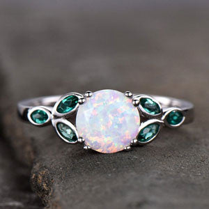 Opal and Emerald Engagement Ring White Gold-BBBGEM Opal And Emerald Ring