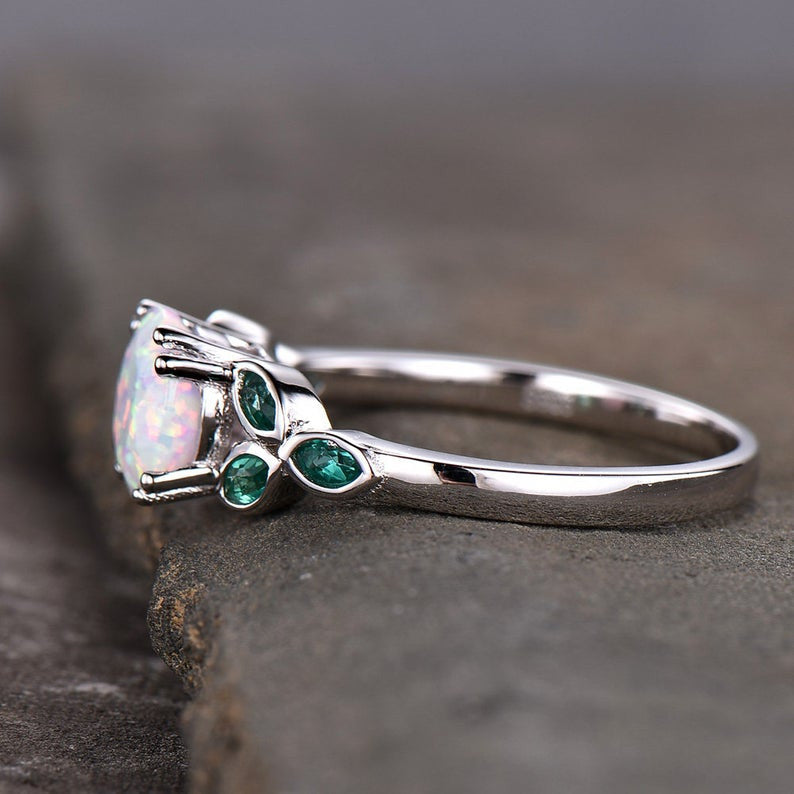 Dainty Opal Ring-BBBGEM Opal And Emerald Ring