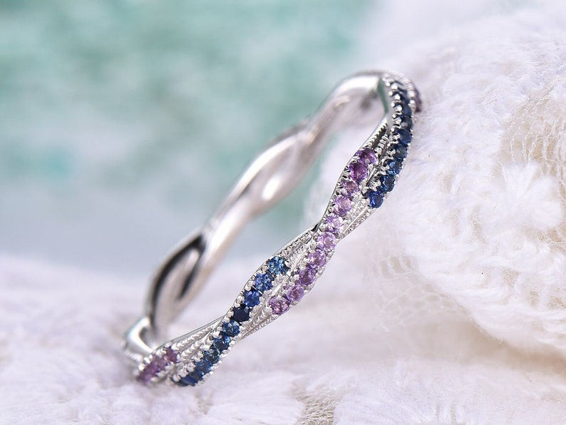 White Gold Sapphire Amethyst Ring-BBBGEM Sapphire Amethyst Wedding Band