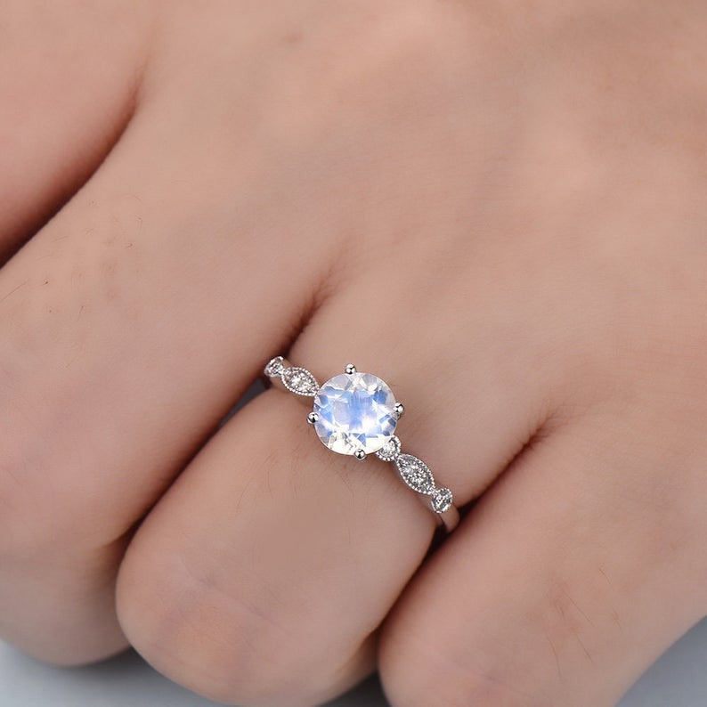 Antique Moonstone Engagement Ring Round Cut