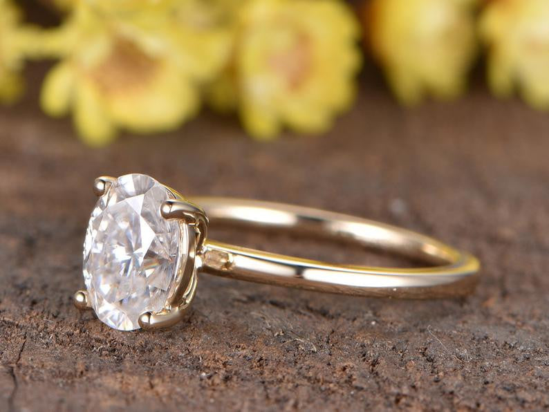 solitaire Moissanite Engagement Rings yellow gold