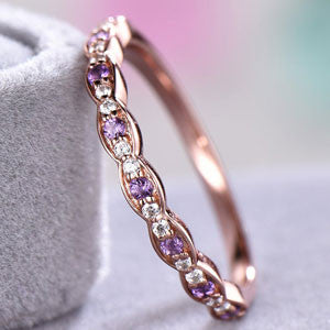 Amethyst Diamond Wedding Band Engagement Ring 14k Rose Gold Half Eternity Antique Marquise Bridal Stacking Birthstone