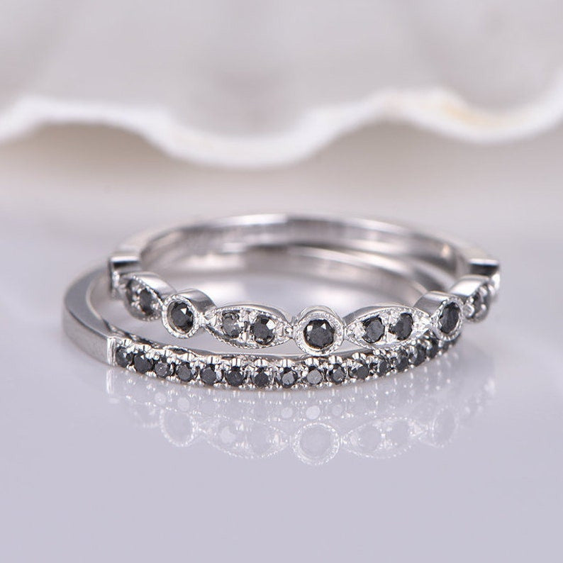 Half Eternity Diamond Ring- BBBGEM Black Diamond Ring Set