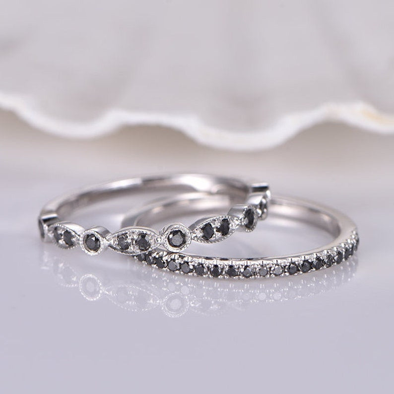 White Gold Black Diamond- BBBGEM Black Diamond Ring Set