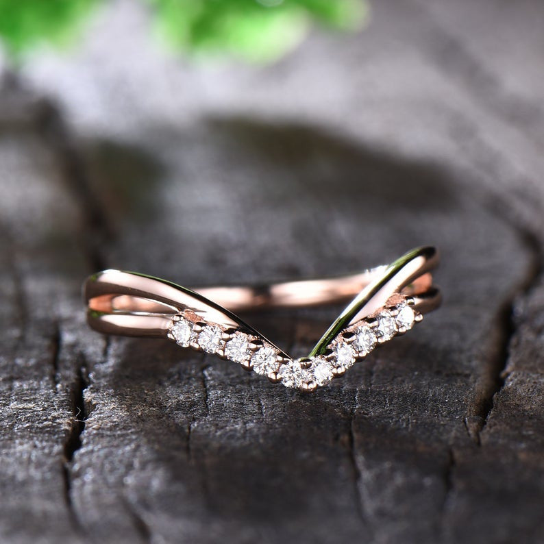 Diamond Chevron Anniversary Ring  Rose Gold-Diamond Double Chevron Ring-Diamond Double Chevron Split Shank Anniversary Band-BBBGEM