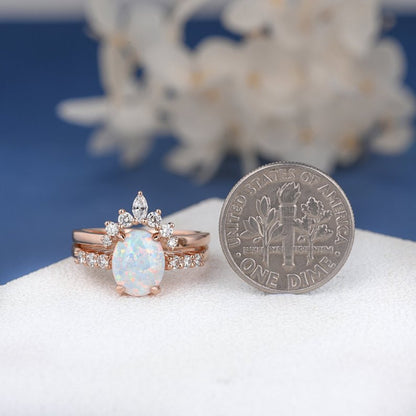 Oval Cut Opal Engagement Ring Rose Gold -Opal Jewelry Set