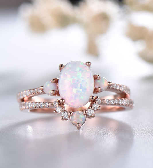 opal wedding set-BBBGem Opal Rings