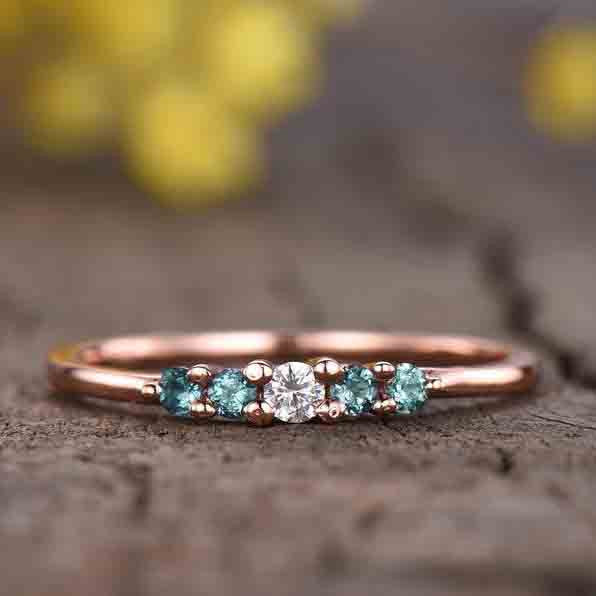 alexandrite and diamond wedding band-BBBGEM alexandrite band ring