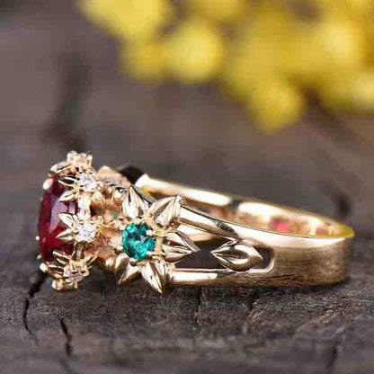 vintage ruby and emerald cluster ring