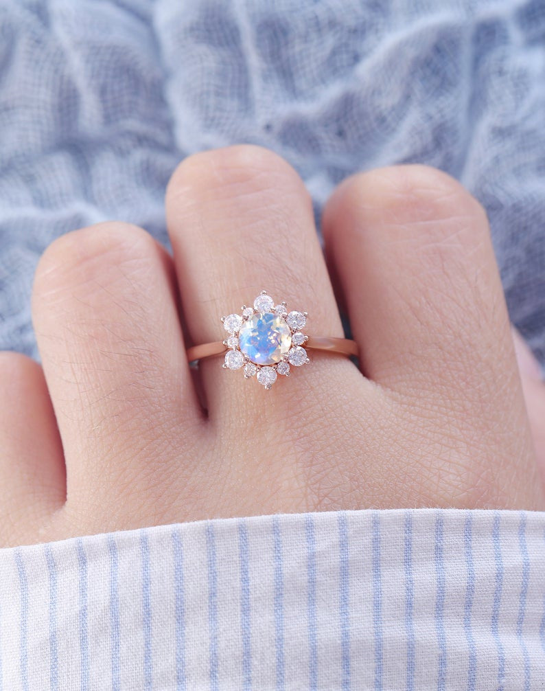 Antique Moonstone engagement ring rose gold women