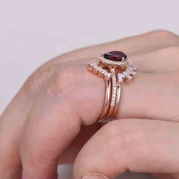 3 Pcs Vintage Garnet Wedding Set-BBBGEM 1.2 Carat Garnet Bridal Set