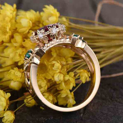 ruby flower ring-vintage ruby wedding rings