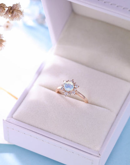 Antique Moonstone engagement ring rose gold women