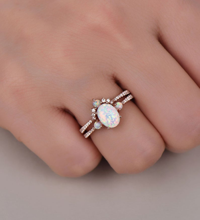 Opal Bridal Set rose Gold-BBBGem Opal Rings