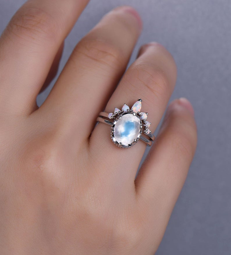 Blue moonstone engagement ring