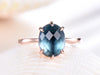 Vintage 10x8mm Oval Cut London Blue Topaz Engagement Ring Rose Gold Plain Gold Band