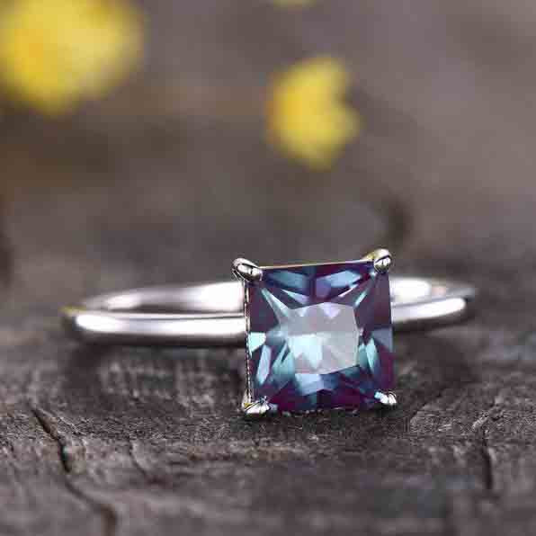 Solitaire Princess cut alexandrite engagement ring 0