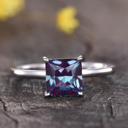 Solitaire Princess cut alexandrite engagement ring 05