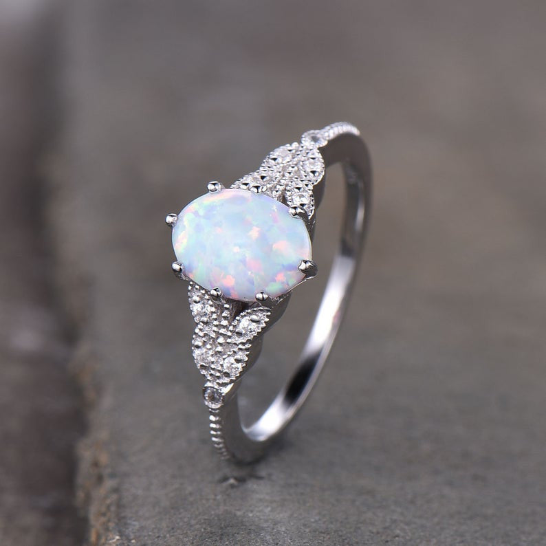 Art Deco Opal Engagement Ring-Opal Promise Rings