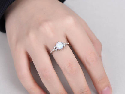 Vintage Floral Opal Engagement Ring White Gold-BBBGEM Round White Opal Engagement Ring