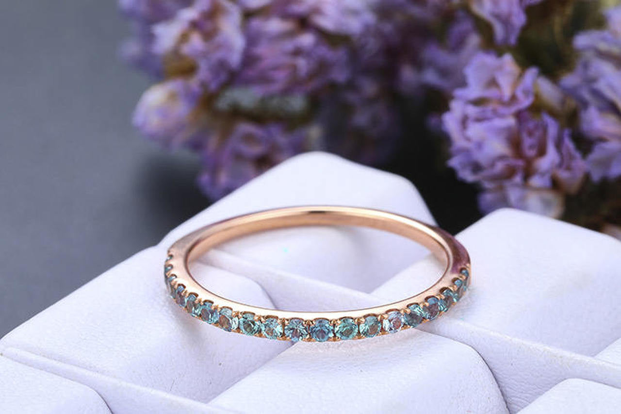 Alexandrite Wedding Band Half Eternity-BBBGEM Alexandrite Band Ring