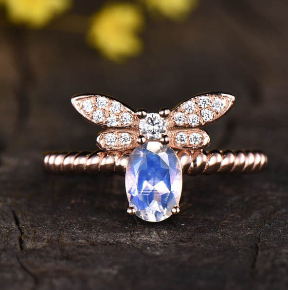 Vintage moonstone engagement ring butterfly design