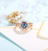 Floral Alexandrite Engagement Ring Rose Gold Vintage Bridal Set