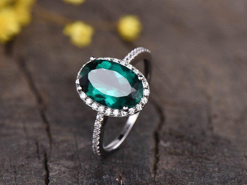 White Gold Emerald Ring-BBBGEM Emerald Engagement Rings