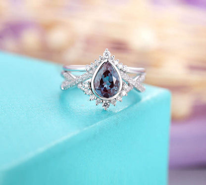 Alexandrite engagement ring set white gold