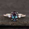 Three Stone Color Changed Lab Oval Alexandrite Engagement Ring