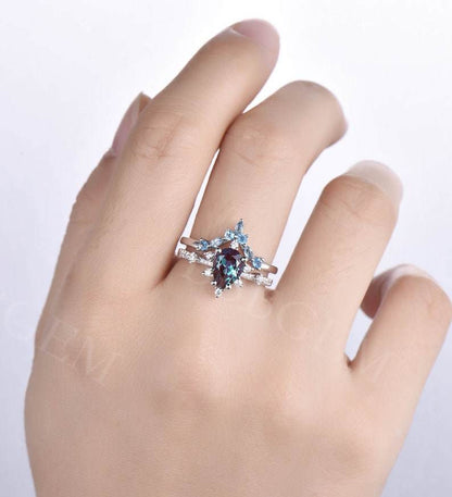 White Gold Alexandrite Engagement Ring-BBBGEM Alexandrite Engagement Ring