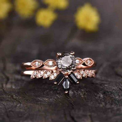 unique balck spinel engagement ring  set 02