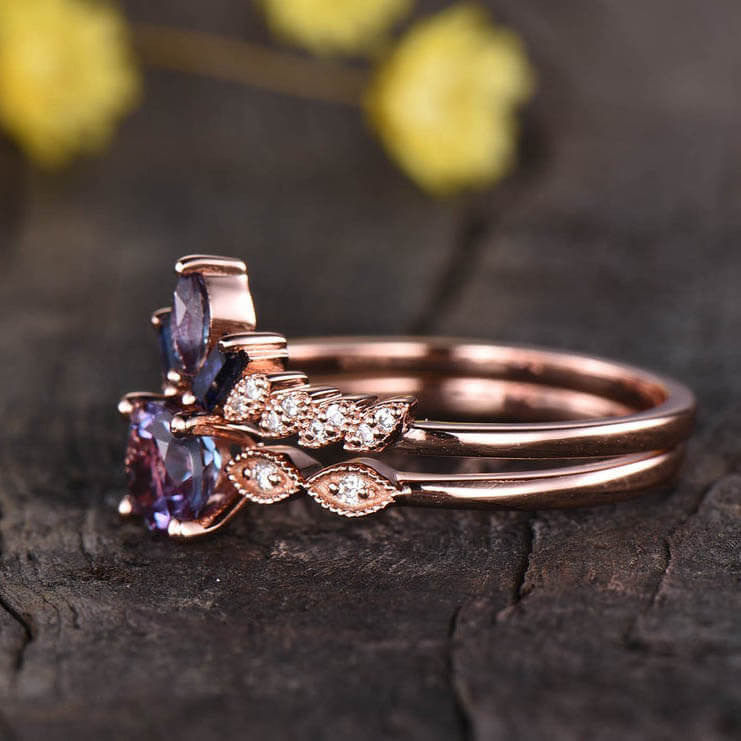 lab created alexandrite ring set-BBBGEM Vintage Alexandrite Rings