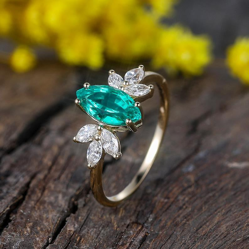 Vintage Marquise Emerald Engagement Ring 03