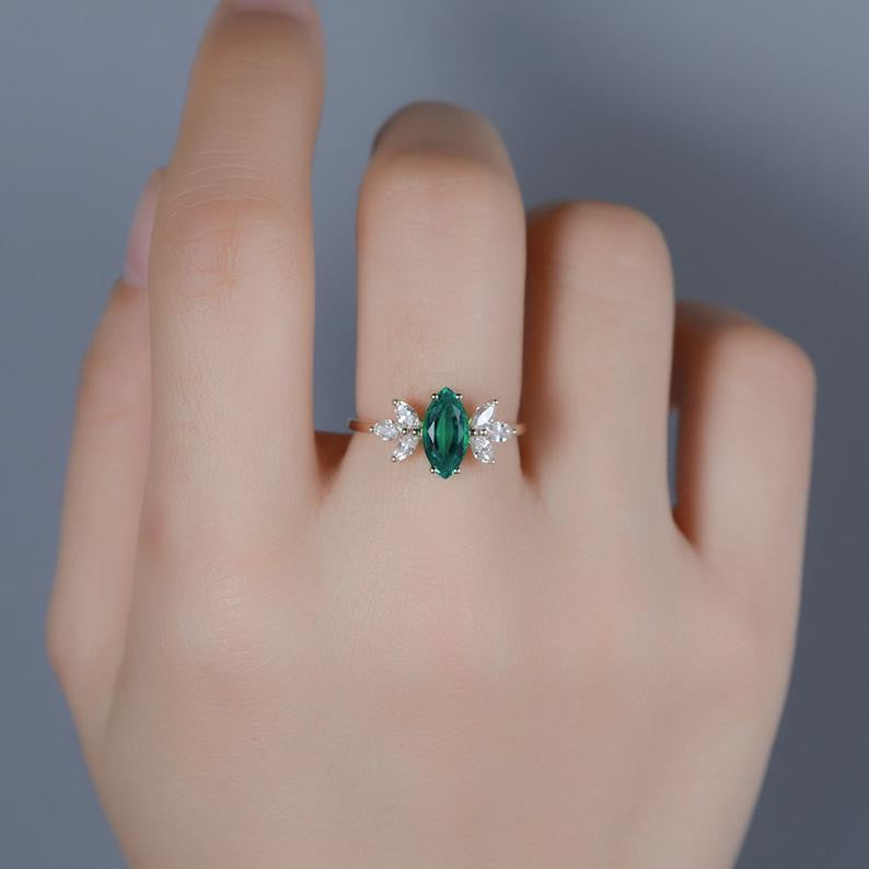 Vintage Marquise Emerald Engagement Ring 01