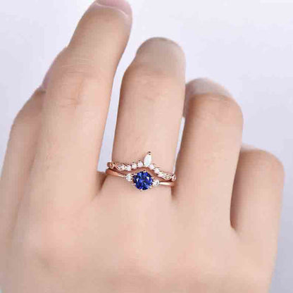 Classic Blue Sapphire Engagement Ring And Opal Stackable Band 05