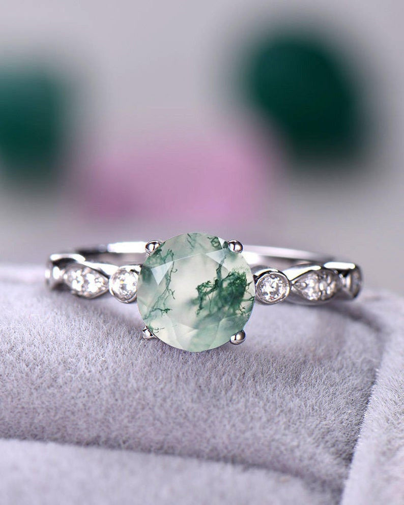 moss agate engagement ring