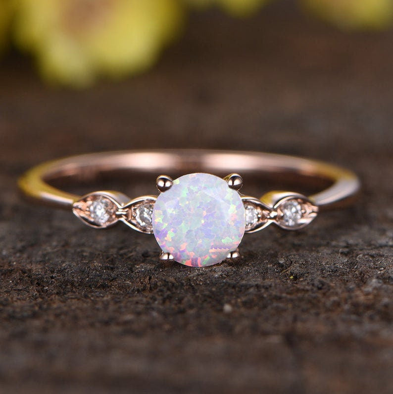 vintage opal engagement ring-white fire opal engagement ring