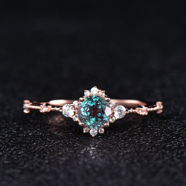 Rose Gold Alexandrite Ring-BBBGEM Alexandrite And Diamond Ring