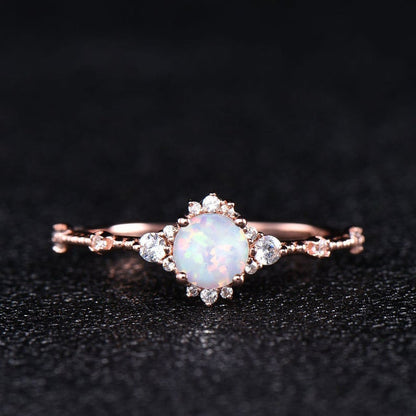 Dainty opal engagement ring-BBBGEM Rose Gold Opal Diamond Engagement Rings