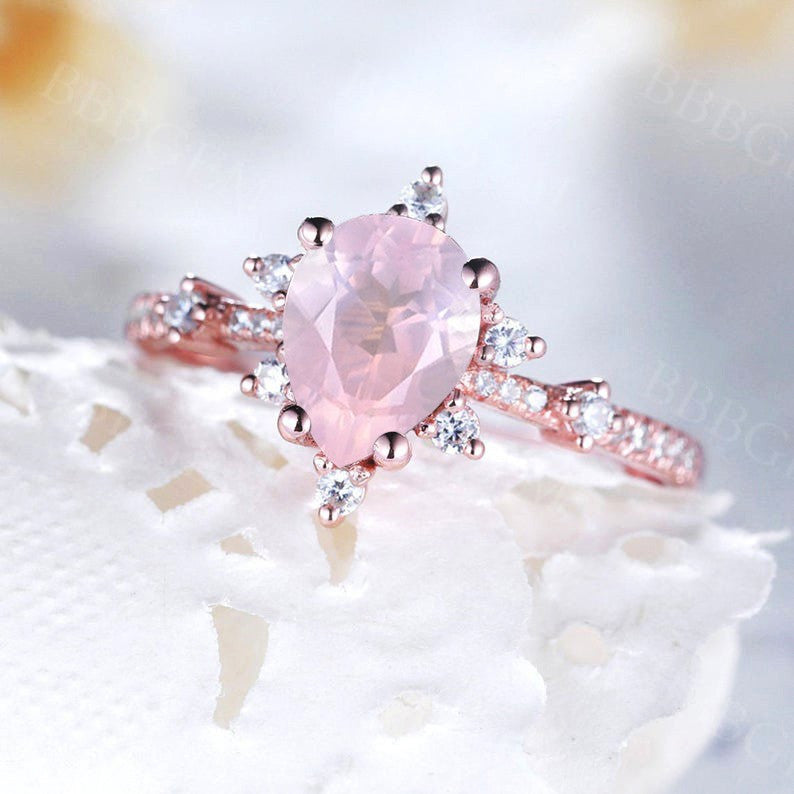 pear rose quartz ring-bbbgem oval rose quartz ring