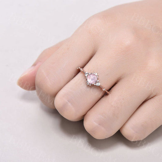 rose quartz ring-bbbgem rose quartz wedding ring