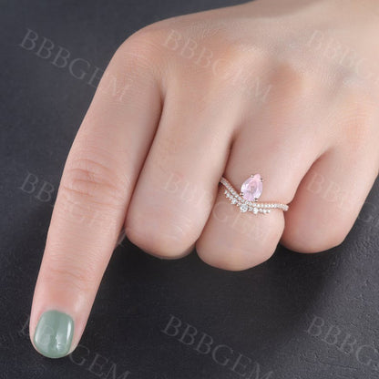 diamond and rose quartz ring-bbbgem rose quartz ring in gold