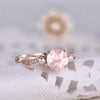 Three Stone Rose Quartz Engagement Ring Pearl Diamond Wedding Band