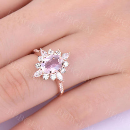 pink quartz ring gold-bbbgem rose quartz rose ring