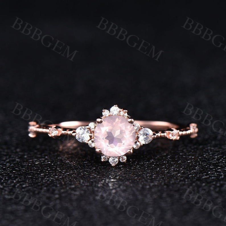 rose quartz wedding ring-bbbgem rose quartz wedding ring